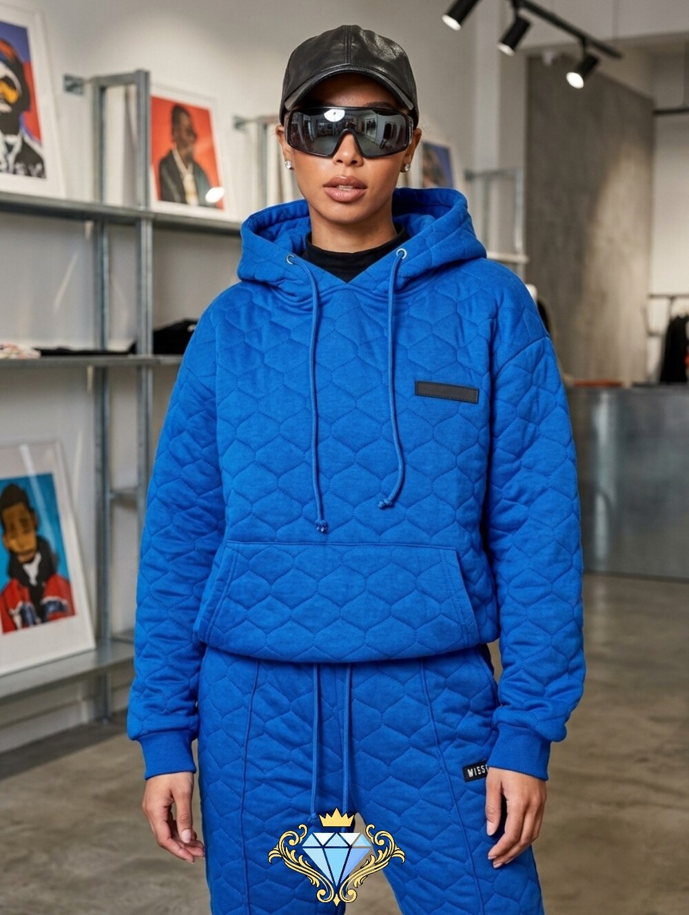 MISSGUIDED ROYAL BLUE DROP SHOULDER OVERSIZED QUILTED HOODIE SIZE 10 STREETWEAR
